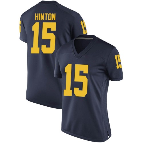 Christopher Hinton Michigan Wolverines Women's NCAA #15 Navy Replica Brand Jordan College Stitched Football Jersey UAC1554EQ